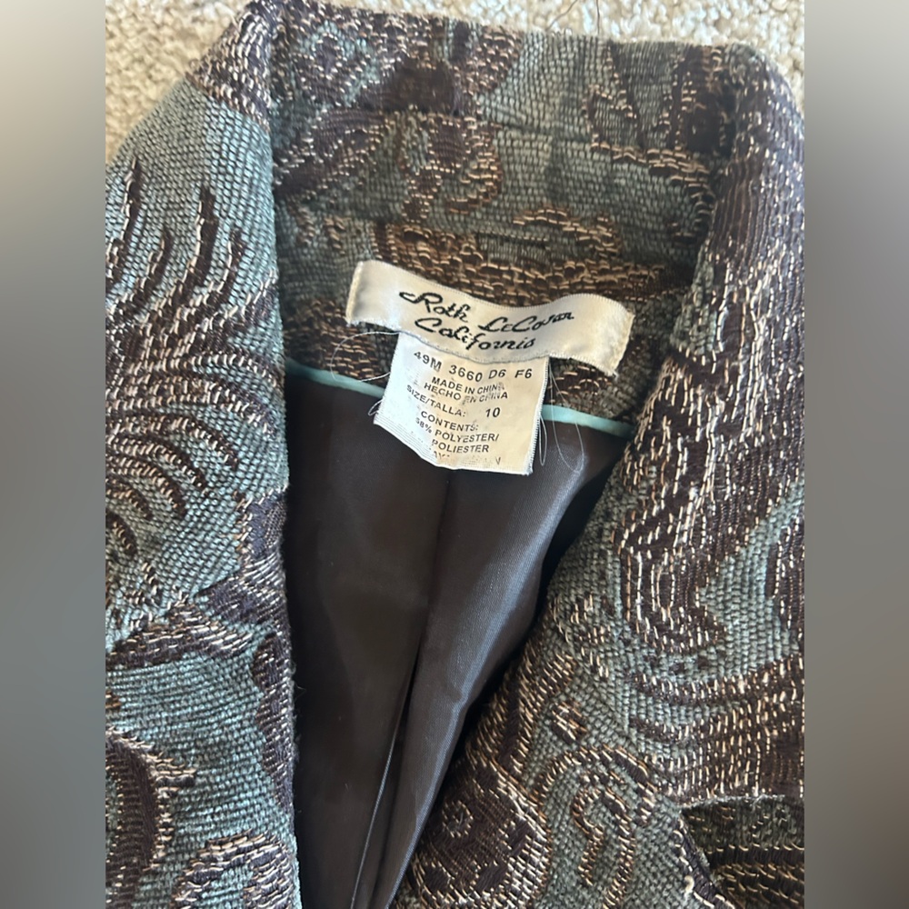 Teal and Brown Blazer jacket size 10 vintage tapestry paisley pockets